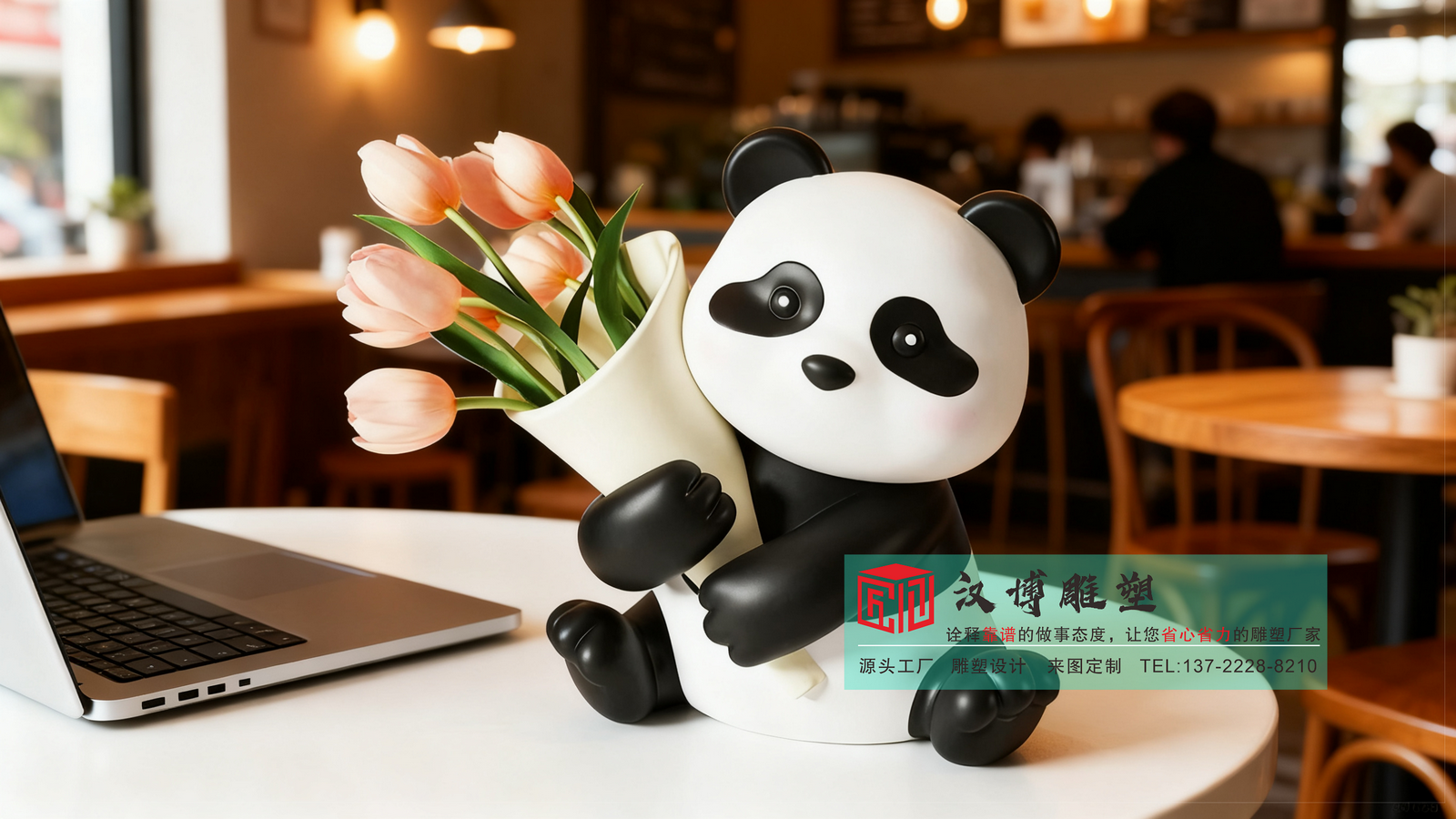 熊猫玻璃钢雕塑,咖啡厅装饰摆件,彩绘动物雕塑定制源头工厂