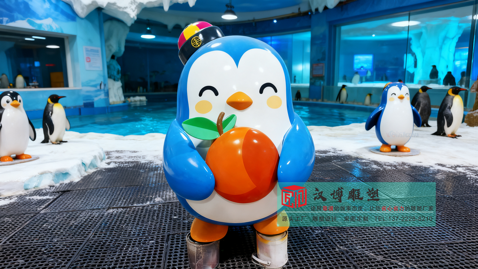 企鹅卡通雕塑,室内装饰玻璃钢摆件,动物园可爱玻璃钢雕塑制作工厂