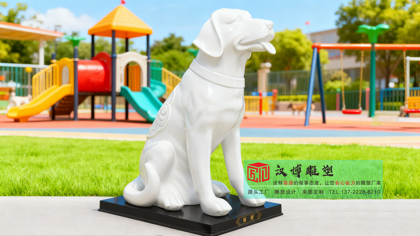 小狗玻璃钢雕塑,狗狗乐园装饰摆件,户外动物卡通雕塑制作厂家