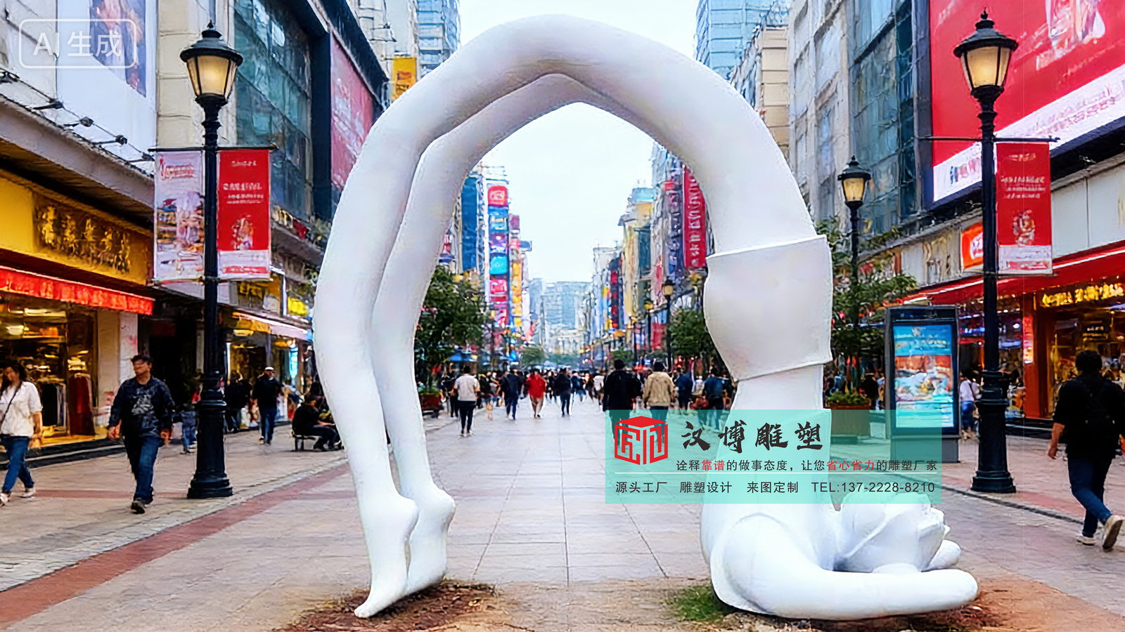 汉博雕塑—雕塑定制来找我：步行街抽象金属雕塑定制