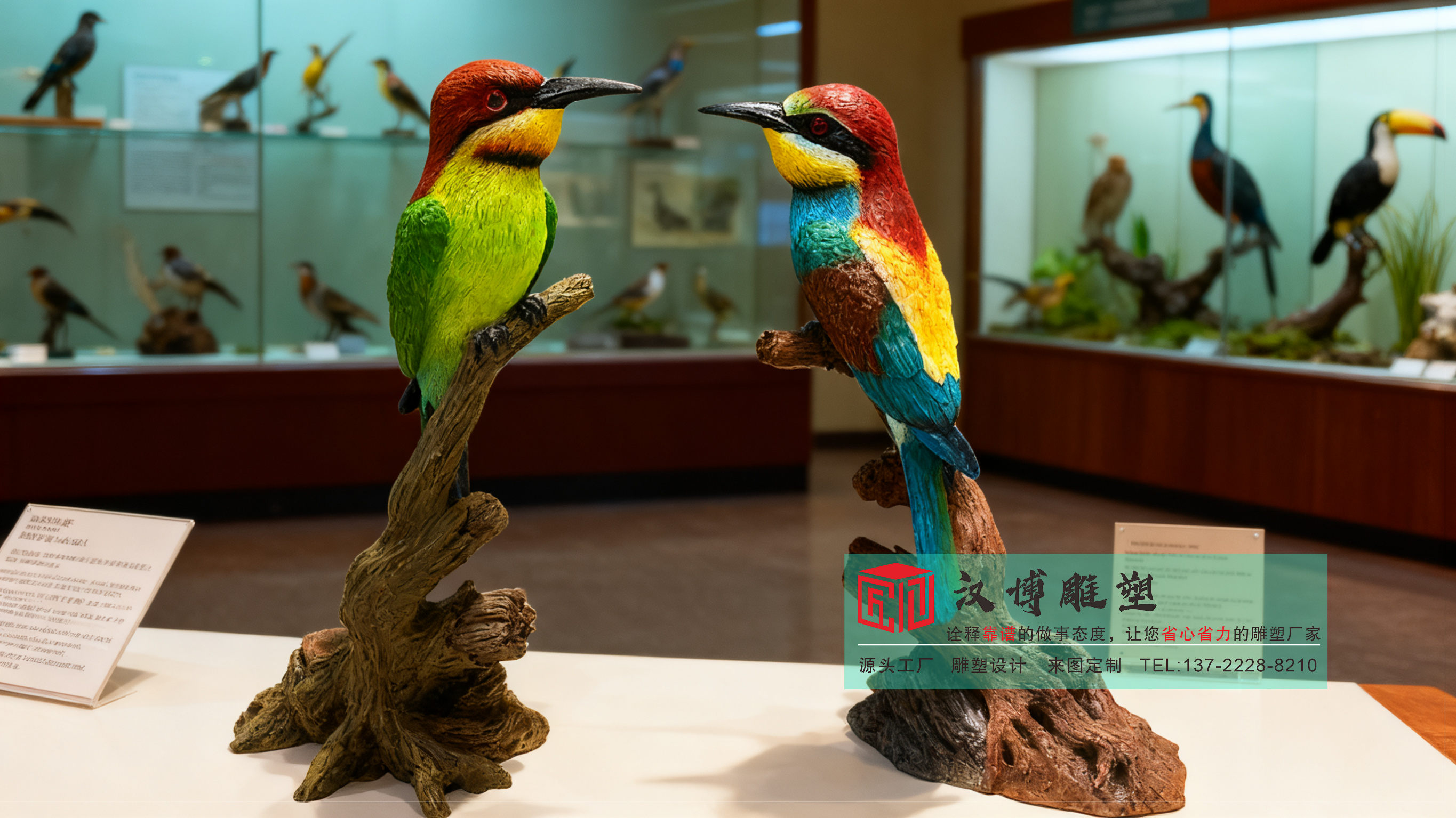 玻璃钢彩绘雕塑加工,展厅动物摆件厂家,园林景观雕塑制作工厂